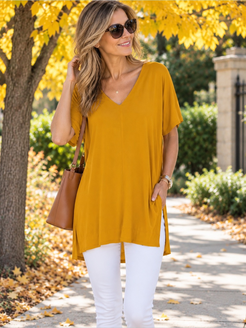 Madewell Mustard V-Neck Tunic Top Size M